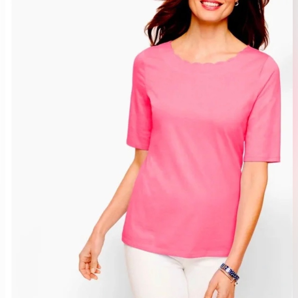 Talbots Pink Scallop Neckline Tee